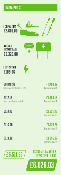 Costuri echipamente Ego cu acumulatori