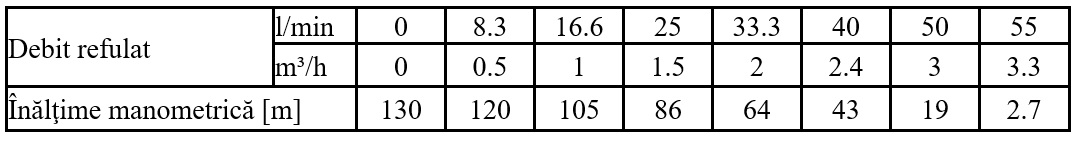 Tabel performante Pompa submersibila periferica Wasserkonig SI13055