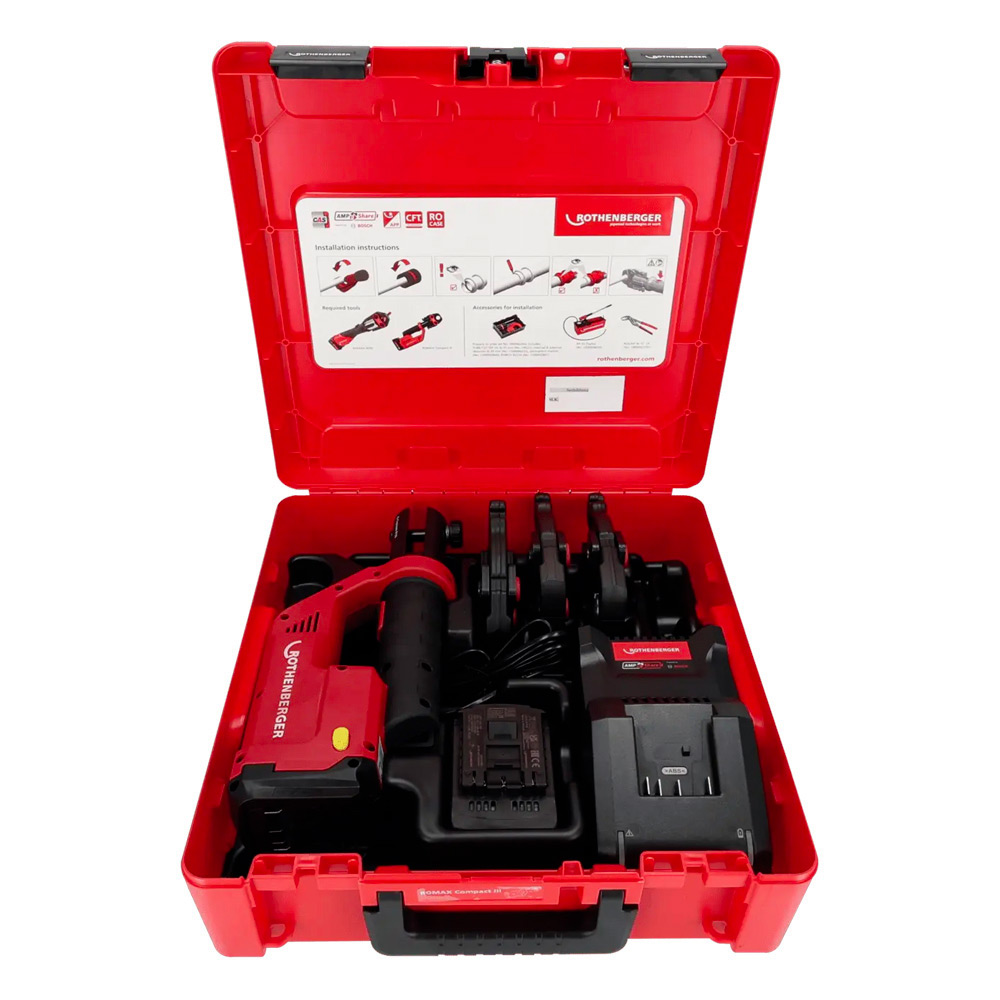 Masina de sertizat Rothenberger 1000004276, Romax Compact III, 19 kN, 1 acumulator 18V / 2.0 Ah, EU, AMPShare, set SV 15–22–28 mm - imagine 2
