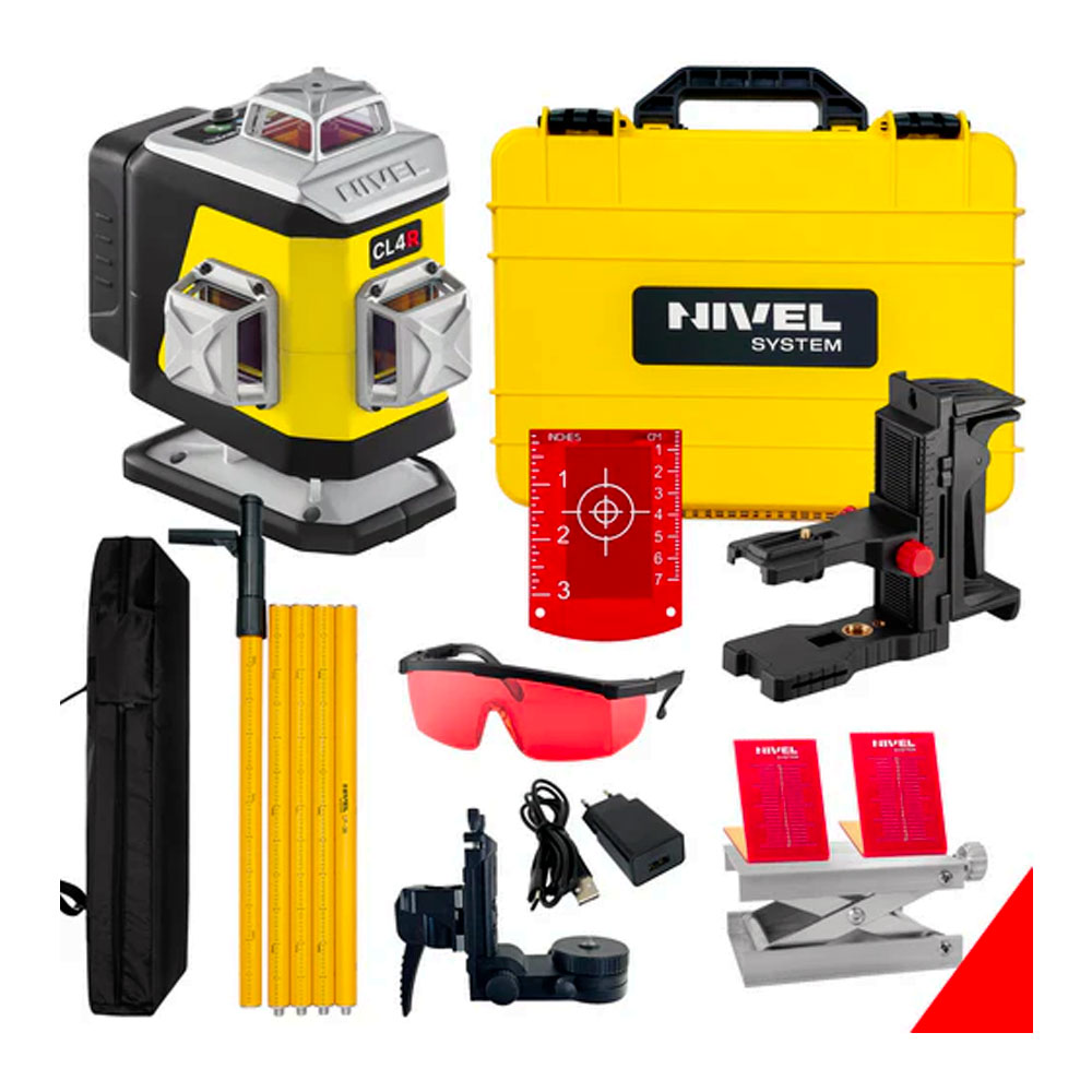 Set nivela laser cu linii 4 x 360° Nivel System CL4R SET LP36, fascicul rosu, 30/70m, acumulator 3,7 V, geanta transport, tija ancorare LP36