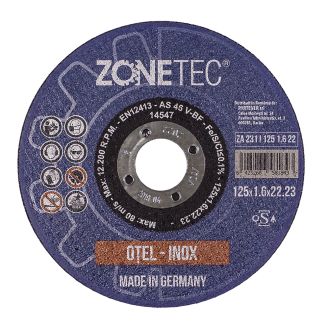 Disc abraziv Zonetec ZA231I1251.622 pentru debitat otel / otel inox, D 125X1.6X22.23 mm