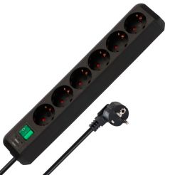 Prelungitor cu intrerupator Eco-Line Brennenstuhl 1159500400, 3.0 m, negru, 3x1.5 mmp, 6 posturi