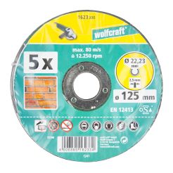 Set 5 discuri de taiere abrazive Wolfcraft 1623300 pentru piatra, D 125x22.2x2.5 mm