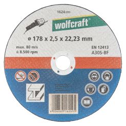 Disc de taiere abraziv Wolfcraft 1624099 pentru metale, D 178x22.2x2.5 mm 