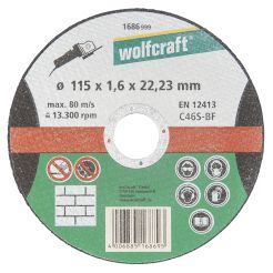 Disc de taiere abraziv Wolfcraft 1686999 pentru piatra, D 115x22.2x1.6 mm