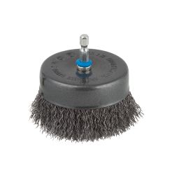 Perie din otel cu fir ondulat Wolfcraft 2109000, tip oala, D 80 mm, tija hexagonala 1/4"