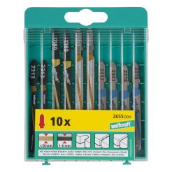 Set 10 panze pentru fierastrau pendular, taiere universala Wolfcraft 2655000, prindere in T, adancime taieri: 1 - 3 / 3 - 6 / 20 / 30 / 50 mm