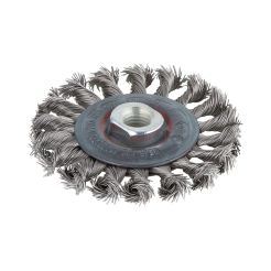 Perie Wolfcraft 2701000, tip disc, D 100 mm, inox, pentru polizoare unghiulare, filet M14, sarma impletita