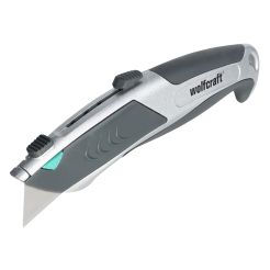 Cutter profesional cu lame trapezoidale "Auto-Load" Wolfcraft 4320000, inaltimea lamei 61 mm, magazie cu 6 lame de rezerva