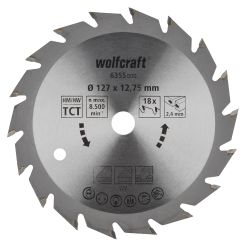 Panza pentru fierastrau circular Wolfcraft 6355000, diametru 127 mm, diametru interior disc 12.75 mm, latime taiere 2.4 mm, 18 dinti, seria verde.