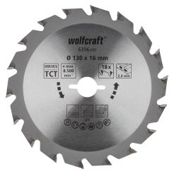 Panza pentru fierastrau circular Wolfcraft 6356000, diametru 130 mm, diametru interior disc 16 mm, latime taiere 2.4 mm, 18 dinti, seria verde.