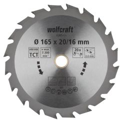 Panza pentru fierastrau circular Wolfcraft 6365000, diametru 165 mm, diametru interior disc 20, 16 mm, latime taiere 2.4 mm, 20 dinti, seria verde.