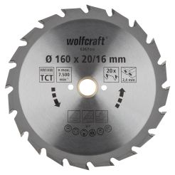 Panza pentru fierastrau circular Wolfcraft 6367000, diametru 160 mm, diametru interior disc 16 mm, latime taiere 2.4 mm, 20 dinti, seria verde.