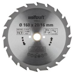 Panza pentru fierastrau circular Wolfcraft 6368000, diametru 160 mm, diametru interior disc 20 mm, latime taiere 2.4 mm, 20 dinti, seria verde.