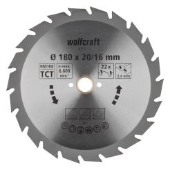Panza pentru fierastrau circular Wolfcraft 6372000, diametru 180 mm, diametru interior disc 20 mm, latime taiere 2.4 mm, 22 dinti, seria verde.