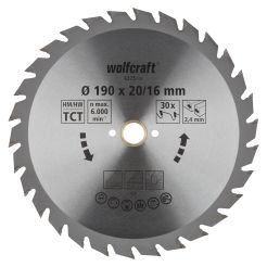 Panza pentru fierastrau circular Wolfcraft 6375000, diametru 190 mm, diametru interior disc 16 mm, latime taiere 2.4 mm, 30 dinti, seria verde.