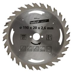 Panza pentru fierastrau circular Wolfcraft 6476000, diametru 190 mm, diametru interior disc 20 mm, latime taiere 2.6 mm, 28 dinti, seria argintie.