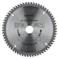 Panza pentru fierastrau circular de masa Wolfcraft 6541000, diametru 216 mm, diametru interior disc 30 mm, latime taiere 2.8 mm, 64 dinti, seria mov