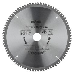 Panza pentru fierastrau circular de masa Wolfcraft 6542000, diametru 250 mm, diametru interior disc 20/30 mm, latime taiere 3.2 mm, 80 dinti, seria mov