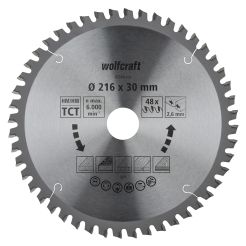 Panza pentru fierastrau circular de masa Wolfcraft 6546000, diametru 216 mm, diametru interior disc 30 mm, latime taiere 2.6 mm, 48 dinti, seria orange.