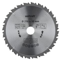 Panza pentru fierastrau circular de masa Wolfcraft 6551000, diametru 216 mm, diametru interior disc 30 mm, latime taiere 3.2 mm, 24 dinti, seria maro.
