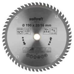Panza pentru fierastrau circular Wolfcraft 6633000, diametru 190 mm, diametru interior disc 20, 16 mm, latime taiere 2.6 mm, 56 dinti, seria orange.