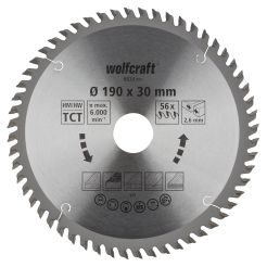 Panza pentru fierastrau circular Wolfcraft 6634000, diametru 190 mm, diametru interior disc 30 mm, latime taiere 2.6 mm, 56 dinti, seria orange.