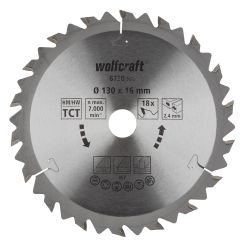 Panza pentru fierastrau circular Wolfcraft 6730000, diametru 130 mm, diametru interior disc 16 mm, latime taiere 2.4 mm, 18 dinti, seria maro.