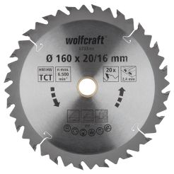 Panza pentru fierastrau circular Wolfcraft 6733000, diametru 160 mm, diametru interior disc 20 mm, latime taiere 2.4 mm, 20 dinti, seria maro.