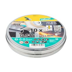 Pachet 10 discuri abrazive Wolfcraft 8462000, 115 x 1.0 x 22.2 mm, pentru taiere inox