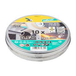 Pachet 10 discuri abrazive Wolfcraft 8463000, 125 x 1.0 x 22.2 mm, pentru taiere inox
