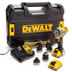 Masina de gaurit si insurubat Dewalt DCD703L2T, cu acumulatori XR 12V / 3.0Ah, 4 mandrine interschimbabile, 57.5 Nm, valiza de transport TSTAK