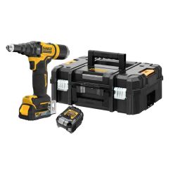 Pistol pentru nituit DeWalt DCF403E1GT, nituri Ø 2.4 / 3.2 / 4.0 / 4.8 mm, cu un acumulator Powerstack XR 18V/1.7Ah tip G si incarcator in valiza TSTAK
