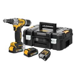 Pistol pentru nituit DeWalt DCF414E2GT, nituri Ø 4.8 / 6.0 / 6.4 mm, cu 2 acumulatori Powerstack XR 18V/1.7Ah tip G si incarcator in valiza TSTAK 