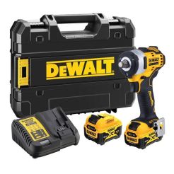 Masina de insurubat cu impact Dewalt DCF901P2, maxim 340 Nm, patrat 1/2", cu 2 acumulatori XR 12V / 5.0Ah si incarcator in valiza TSTAK
