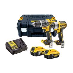 Set combo 2 scule DeWalt DCK266P2T 18 V: masina de gaurit cu percutie, DCD796, masina de insurubat cu impact DCF887, 2 acumulatori 18 V 5 Ah, incarcator, cutie TSTAK II