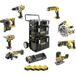 Set 8 scule cu acumulator Li-Ion 18 V Dewalt DCK856P4, 4 acumulatori XR 18V/5.0Ah, incarcator dublu, valize profesionale