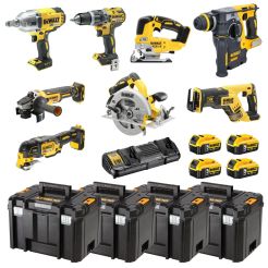 Set 8 scule cu acumulator Li-Ion 18 V Dewalt DCK865P4T, 4 acumulatori XR 18V/5.0Ah, incarcator dublu, 4 valize profesionale TSTAK VI