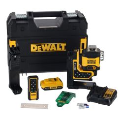 Nivela laser cu linii 3 x 360°DeWalt DCLE34035D1, fascicul verde,80/100m,cu acumulator XR 18V/2.0 Ah,cu valiza TSTAK