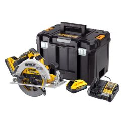 Fierastrau circular de mana DeWalt DCS573H2T, panza 190 mm, cu 2 acumulatori Powerstack 18V / 5.0Ah si incarcator in valiza TSTAK