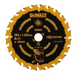Disc Dewalt DT10300 pentru fierastrau circular, D 165x20x1.65 mm, 24 dinti, pentru taiere universala in lemn, seria Extreme