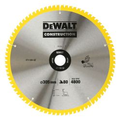 Disc Dewalt DT1184 pentru fierastrau circular, D 305x30x2.41 mm, 80 dinti, pentru taiere universala, seria Dewalt Construction