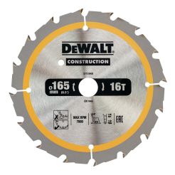 Disc Dewalt DT1948 pentru fierastrau circular, D 165x20x1.86 mm, 16 dinti, pentru taiere fina, seria Dewalt Construction