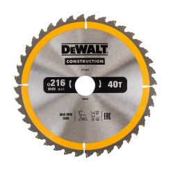 Disc Dewalt DT1953 pentru fierastrau circular, D 216x30x2.6 mm, 40 dinti, pentru taiere universala, seria Dewalt Construction