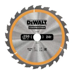 Disc Dewalt DT1956 pentru fierastrau circular, D 250x30x3.0 mm, 24 dinti, pentru taiere rapida, seria Dewalt Construction