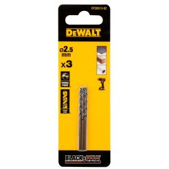 Burghiu Black&Gold pentru metal DeWALT DT20513, tip HSS, 2.5 x 30 x 57 mm, coada cilindrica, set 3 bucati