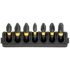 Set 7 biti FLEXTORQ, DeWALT DT70809, PH PZ mixt, 25 mm, cu un suport compatibil cu sistemul TOUGHCASE