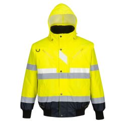 Jacheta Glowtex Hi-Vis 3-in-1 Contrast Bomber  Portwest model G465, marime S, culoare Galben/Navy, fit R