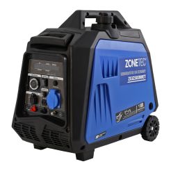 Generator de curent tip inverter Zonetec ZGI2500WET, monofazat, 2.5 kW, roti si maner pliabil pentru transport, pornire electrica