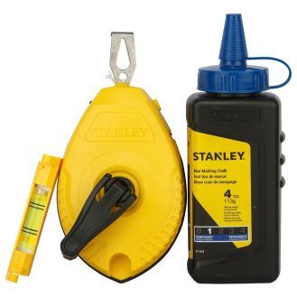 Set de trasat 3 piese Stanley 0-47-443, sfoara 30 m, creta albastra, nivela